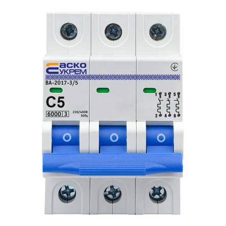 Автоматичний вимикач АСКО-УКРЕМ ВА-2017 3р, 5А С, A0010170042 - 1