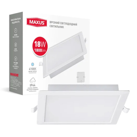 Светильник LED встраиваемый MAXUS 1-RDL-1841-IPS, RDL, 18W, 4100K, 1800 Lm, IP44, 170 мм, квадрат - 1