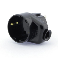 Вилка Timex з розеткою 16А/250V чорна, WT-16U/GS CZ