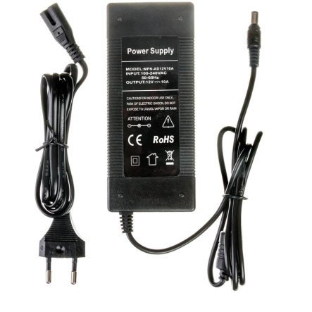 Блок питания пластиковый 12V 10А - 120W со штекером и кабелем 5.5х2.5 мм IP20 AVT