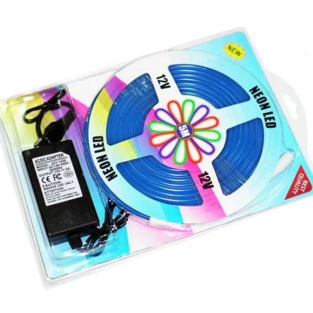 Лента силиконовая 5м, LED NEON 12V-220V, SMD 2835, IP65, синяя, 12В, (есть адаптер 220В) - 6