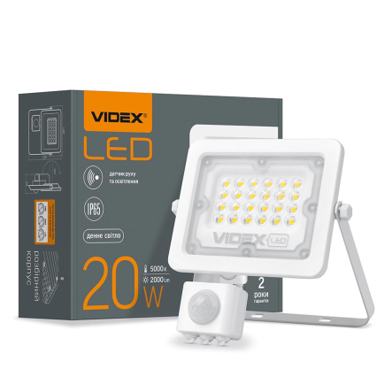 Прожектор LED VIDEX VL-F2e205W-S, 20W, 5000K, 220V, з датчиком руху, чорний - 1
