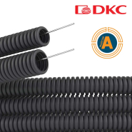 Гофротруба ПВХ d25/18,3 чорна УФ-стійка з протяжкою ДКС 91925A (50м/бухта)