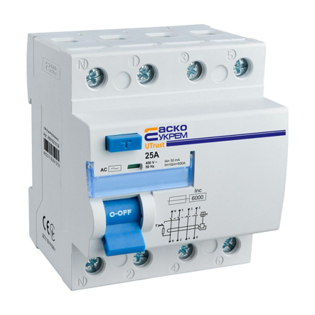 Устройство защитного отключения АСКО-УКРЕМ UTrust 3P+N 25А, 30mА АС, A0010210139