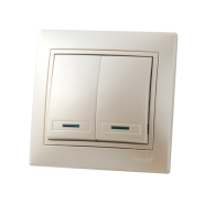 Вимикач Lezard MIRA двоклавішний, з підсвічуванням, перлинно-білий перламутр, 701-3030-112