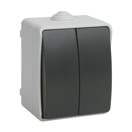 Вимикач IЕК ФОРС 2-клавішний відкритої установки, IP54, EVS20-K03-10-54-DC - 1