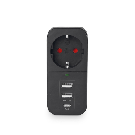 Адаптер сетевой VIDEX ONCORD VF-AD1G2U1C-B 1 розетка 2.4A 2 USB Type-C, з заземлением