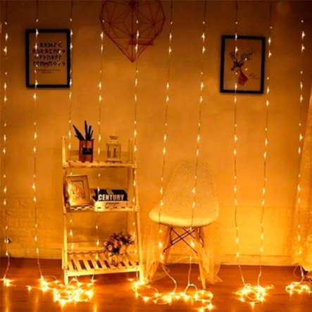 Гирлянда штора, 3*3 м, 320 Led, прозрачный шнур, золото, с переходником, RV-29 3*3 G