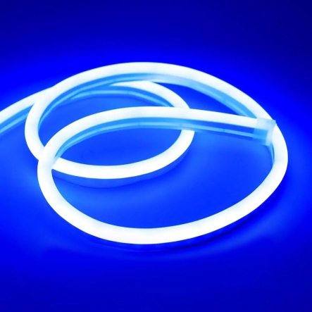 Лента силиконовая 5м, LED NEON 12V-220V, SMD 2835, IP65, синяя, 12В, (есть адаптер 220В)