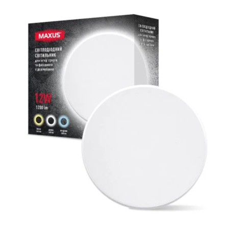 Светильник светодиодный накладной MAXUS MWL 12W 3CCT, IP65 WH Circle, 1-MWL-12W-WHC - 1