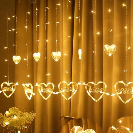Гирлянда LED Штора 2,5м, с Сердцами "LOVE", 220В, Теплый белый - 1