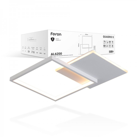 Светильник светодиодный Feron, AL6200, QUADRO S, 50W, 2300Lm, 2700K-6500K, белый, 7501 - 1