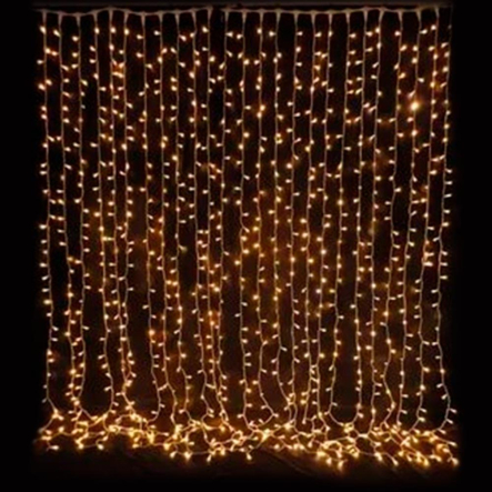Гирлянда Штора-водопад, 3*3 м, 320 Led, прозрачный шнур, золото, с переходником, RV-42 - 1