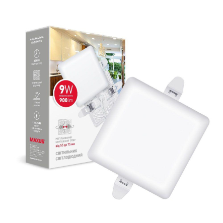 LED-светильник точечный встраиваемый MAXUS SP Adjustable, 9W, 4100K, 900Lm, Square, Ø90 мм, 1-MSP-0941-SA - 1