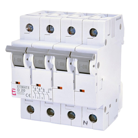 Автоматический выключатель ETIMAT 6 3p+N D 20А (6 kA), 2165517 - 1
