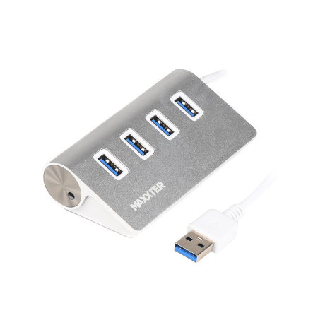 Хаб USB 3.0 Type-A Maxxter HU3A-4P-01 на 4 порта, металл, серебро - 1
