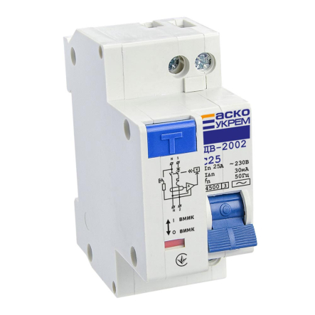 Автоматический выключатель дифференциального тока АСКО-УКРЕМ ДВ-2002, 2р, C 25А/30мА, A0030010007