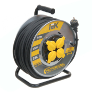 Подовжувач на котушці IEK УК50 Professional, 50 м., 3*1,5 кв.мм., 4 гнізда, 2Р+PE, IP44, кабель КГ, мет. бараб., з термозахистом