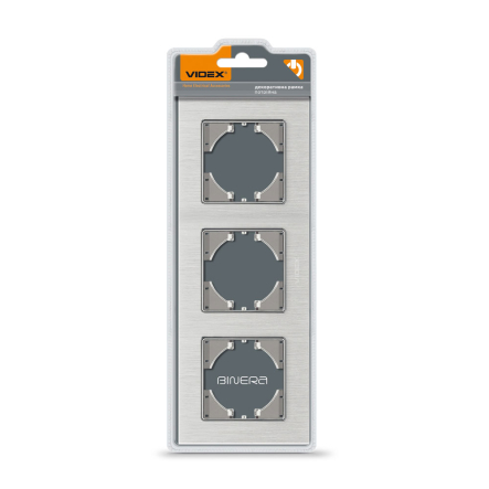 Рамка VIDEX BINERA, серебряный алюминий, 3 поста, горизонтальная, VF-BNFRA3H-S - 1