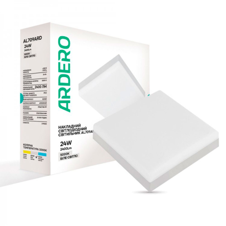 Светильник светодиодный FERON AL709ARD, 24W, 5000K, 2400Lm, накладной, квадратный, 170x40мм, 7816 - 1