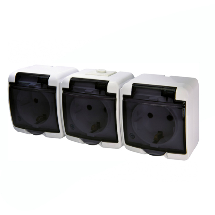 Розетка 3-я Schuko (белая/дымчатая крышка) (IP54) RHE-3sd, Hermetics, ETI - 1