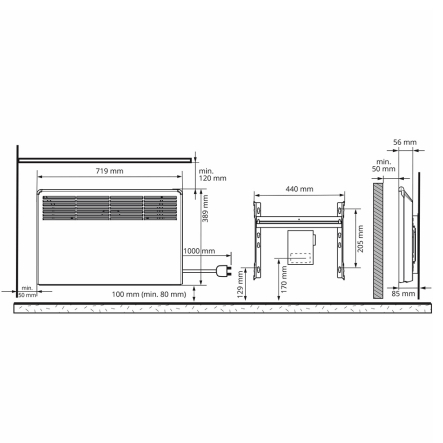 Электроконвектор ENSTO EPHBM07P, 750Вт, с механическим термостатом, штепсельной вилкой