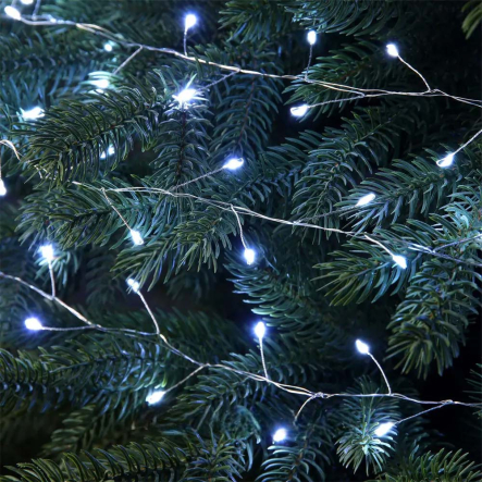 Гирлянда LED Мишура от сети  50м 1500LED 8 режимов + пульт, зелёный шнур, Холодный белый