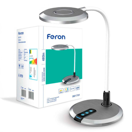 Настольная лампа FERON DE1731 8W 3000K-4000К-6000К серебро, DE1731 серебро - 1