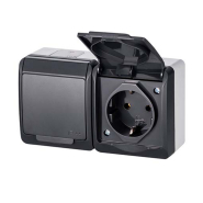 Розетка накладная двойная, антрацит, IP44, Elektro-Plast Hermes, 0325-07