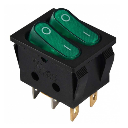 Переключатель 2 клав. зеленый с подсветкой KCD2-5-2101N GR/B 220V, АСКО-УКРЕМ, A0140040118 - 1