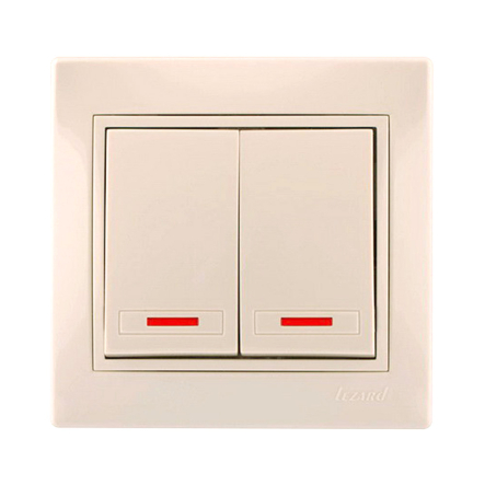 Вимикач Lezard MIRA двоклавішний, з підсвічуванням, крем, 701-0303-112 - 1