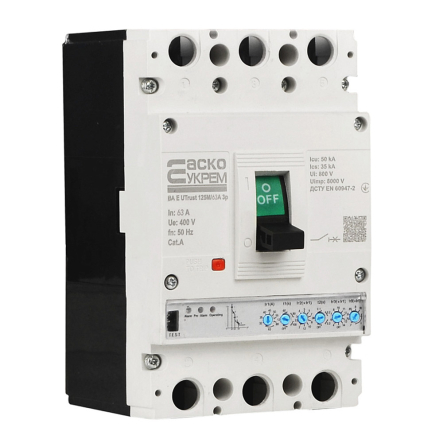 Силовий автоматичний вимикач АСКО-УКРЕМ UTrust 3P, 63A, AC 400 50кA, з електронним розчіплювачем, A0010260002 - 1