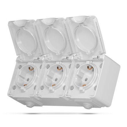 Розетка наружная VIDEX BINERA 3-я серая с з/к, IP65, VF-BNW23G-G - 1