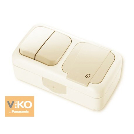 Вимикач 2-кл. + Розетка з заземленням VI-KO, IP54, крем, 90555682 - 1