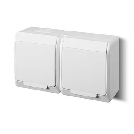 Розетка накладная двойная, белая, IP44, Elektro-Plast Hermes, 0325-02 - 1