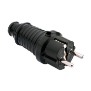Вилка штепсельная, Mono Electric 170-010102-705, 2P+PE, каучук, черная, з заземленнием