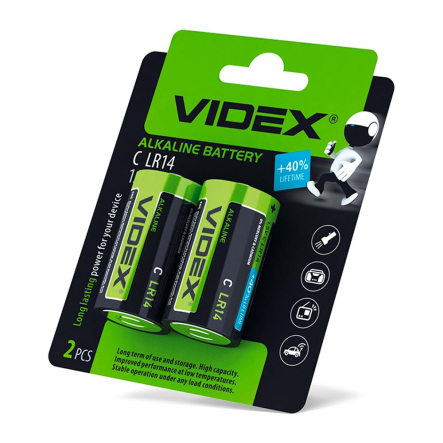 Батарейка лужна VIDEX LR14/C, BLISTER CARD, 23332 - 2