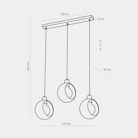 Подвес TK-lighting CYKLOP2743, 3хЕ27х60 Вт, 70х17 см, Н60-110 см, белый/золото