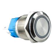 TYJ 19-371 Кнопка металева, АСКО-УКРЕМ, A0140010119, плоска з фіксацією 1NO+1NC, з підсвічуванням, зелена, 220V