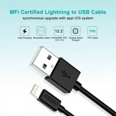 Кабель Choetech IP0027-BK, USB 2.0 А-папа/Lightning, 1.8 м