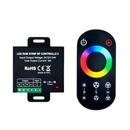 Контроллер RGB LED RF 18А DC 12-24В радио сенсорный 8 кнопок для RGB ленты, 1022727