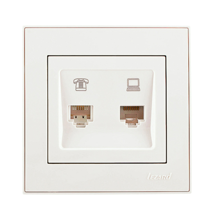 Розетка Lezard RAIN компьютерная + телефон жемчужно-белый перламутр, 703-3088-143 - 1