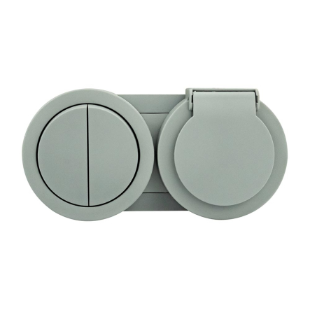 Выключатель HOROZ xOne 2кл накладной +роз. с з/к, с крышкой, 16А, IP54, серый, 406-240000-925