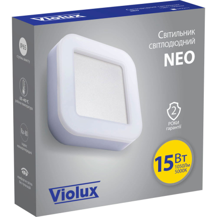 Светильник Violux NEO 15W 4000K 1050Lm IP65 квадрат 190х190х45 мм белый, 242211