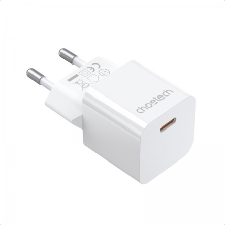Зарядное устройство сетевое Choetech PD5010-EU-WH, GaN, USB-C, 20Вт, QC3.0/PD/PPS - 1