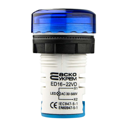 Вольтметр круглый АСКО-УКРЕМ ED16-22VD, A0190010019, 30-500В АС, синий, врезной монтаж