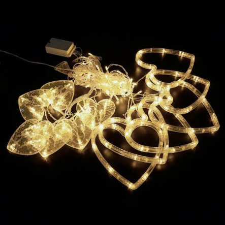 Гирлянда LED Сердца, 12 штук, 3x1м, AD-50562, Теплый свет
