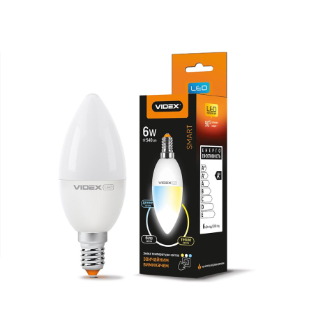 Лампа LED VIDEX 6 Вт, 3200K/4100K/6200K, E14, 220 В, C37 - 1