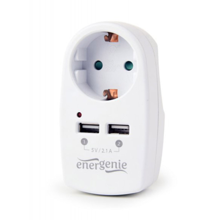 Зарядний пристрій EnerGenie EG-ACU2-02, 2 USB 2.1A з наскрізною розеткою - 1