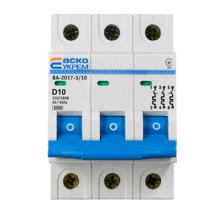 Автоматичний вимикач АСКО-УКРЕМ ВА-2017/D 3р, 10А, A0010170100 - 1